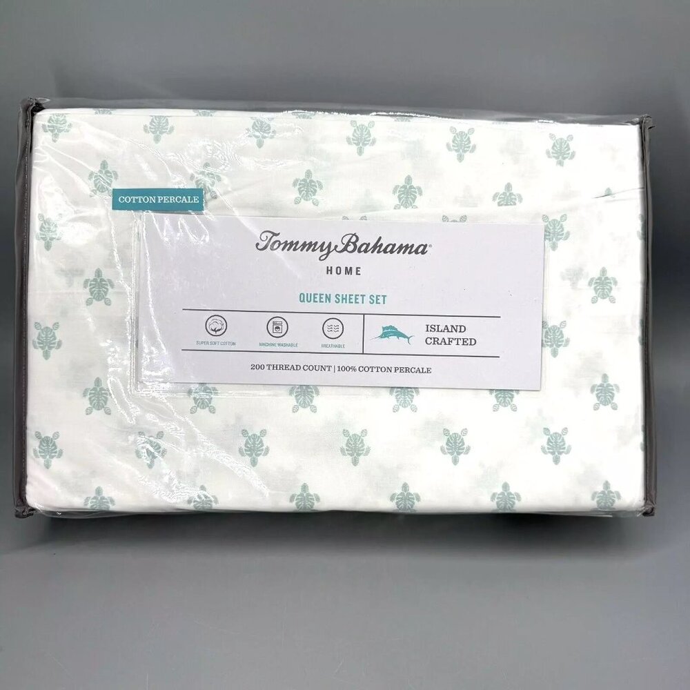 4pc Tommy Bahama Aqua Sea Turtle QUEEN Sheet Set Ocean Hawaiian Beach Honu